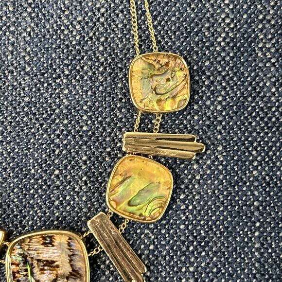 Abalone Slide Bead Necklace Gold Tone Boho 16” With 3” Extender Double Chain - Picture 7 of 10